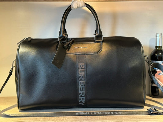 ♦Burberry♦2024 パッチワーク レザー ウェビング レター トラベル バッグ カップル モデル