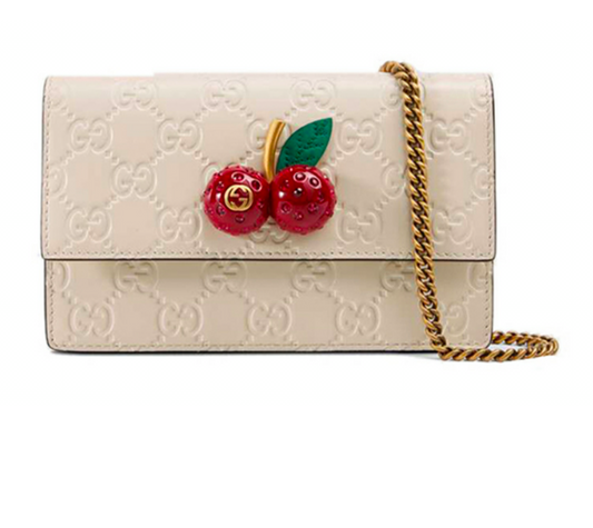 大人気♪グッチグッチシグネチャーコレクションチェリーレザーショルダークロスボディバッグミニウィメンズホワイト