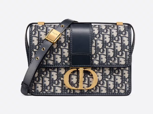 【DIOR】ブルー 30 MONTAIGNE ディオール オブリーク ジャカード キャンバス フラップ チェーンクラッチバッグ