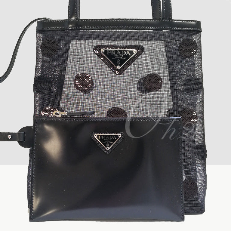 PRADA スモール ポルカドット メッシュ トートバッグ