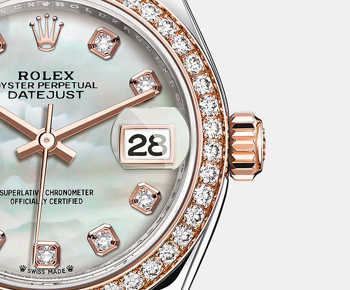 レディ デイトジャスト オイスター 28 mm オイスタースチール&エバーローズゴールド、ダイヤモンド