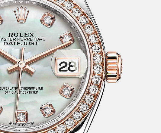 レディ デイトジャスト オイスター 28 mm オイスタースチール&エバーローズゴールド、ダイヤモンド