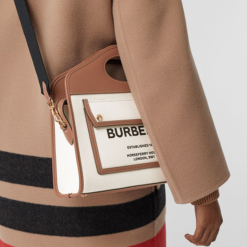 【BURBERRY】キャンバス レザー スモール ポケット トート