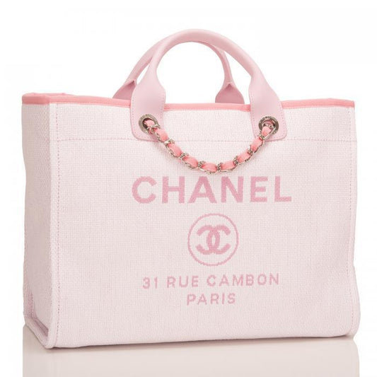 【CHANEL】PINKピンクキャンバスラージドーヴィルショッピングトートバッグ