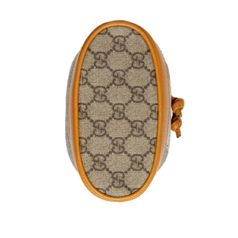 【GUCCI×KAIジョイントモデル】グッチテディベアプリントキャンバス&レザー巾着バケットバッグミニベージュ/エボニー
