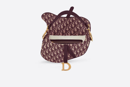 バーガンディーのDior Oblique(ディオール オブリーク) モチーフが刺繍されたキャンバス製 Saddle(サドル) バッグ