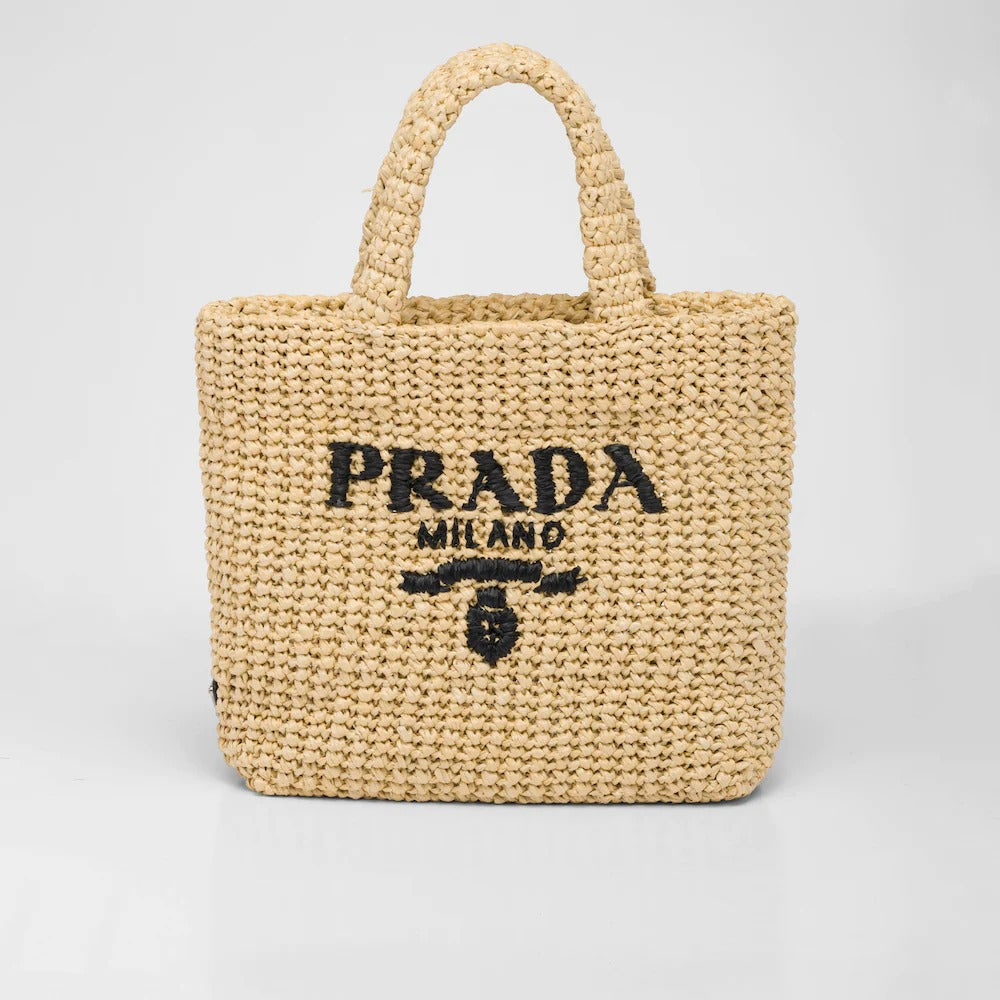 【プラダ】2022SSサマー素材/スモール ラフィアトートバッグ ロゴ 刺繍 カゴ-選べる2色