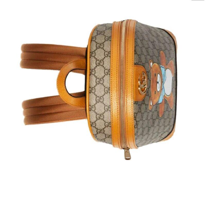 【GUCCI×KAIジョイントモデル】グッチテディベアプリントキャンバス＆レザーバックパックスクールバッグ ベージュ エボニー