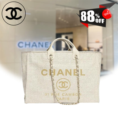 【CHANEL】シャネル SHOPPING BAG ショッピングバッグCOTTON ゴールドトーン大きい象牙