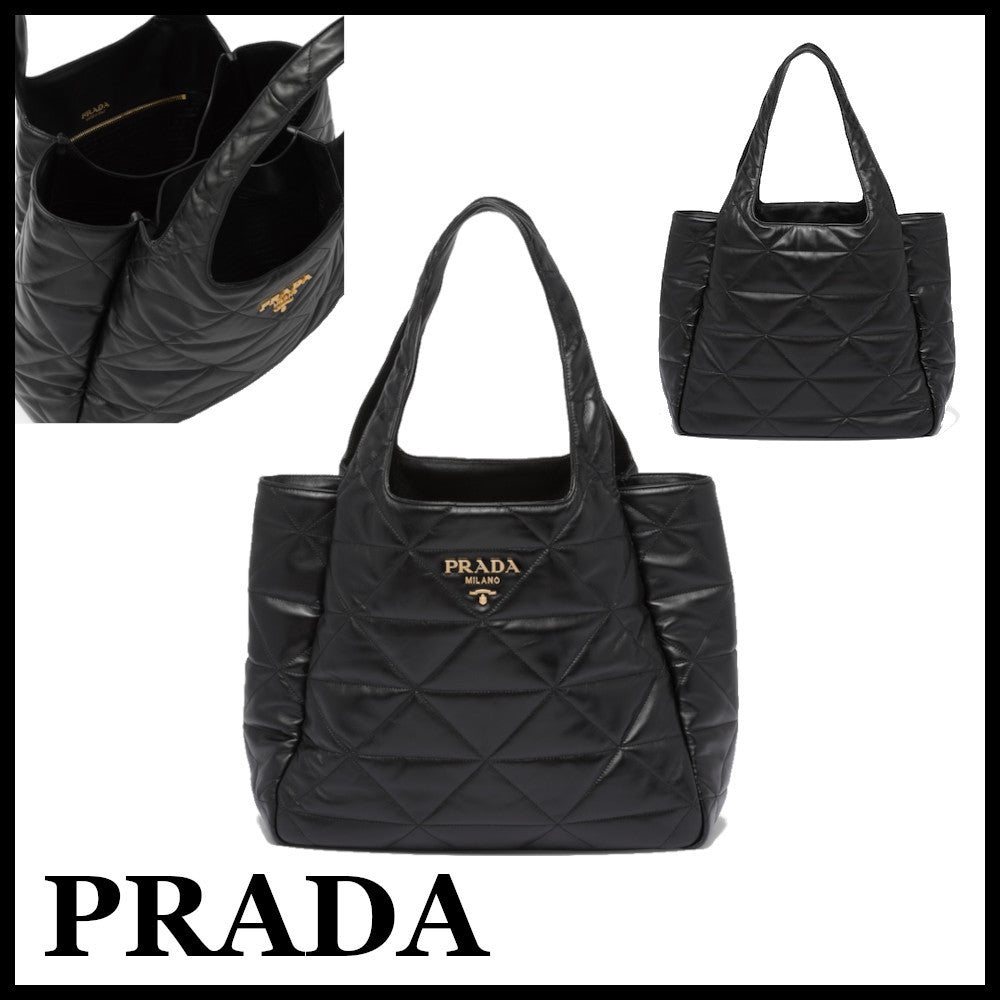★PRADA直営店★トップステッチ ラージ レザー トートバッグ