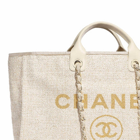 【CHANEL】シャネル SHOPPING BAG ショッピングバッグCOTTON ゴールドトーン大きい象牙