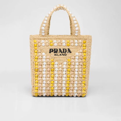 ラフィアxウッドビーズ トートバッグ