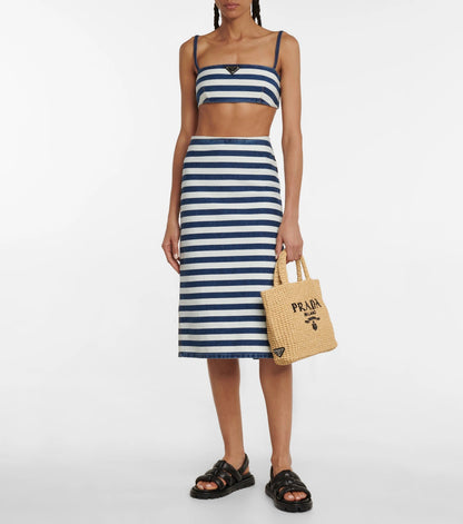 【プラダ】2022SSサマー素材/スモール ラフィアトートバッグ ロゴ 刺繍 カゴ-選べる2色