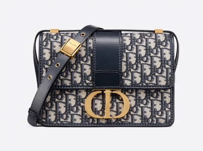 【DIOR】ブルー 30 MONTAIGNE ディオール オブリーク ジャカード キャンバス フラップ チェーンクラッチバッグ