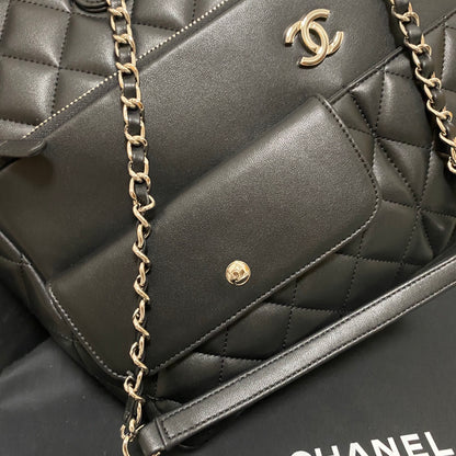 Chanel Calfskin Quilted Ultra Pocket Shopping Tote Navy AS3928