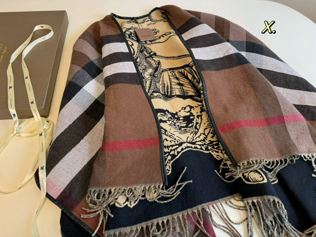 【BURBERRY バーバリー 】バーバリー最新作ナイトウォーホース両面ジャガードショールケープ‼ ️定番中の定番