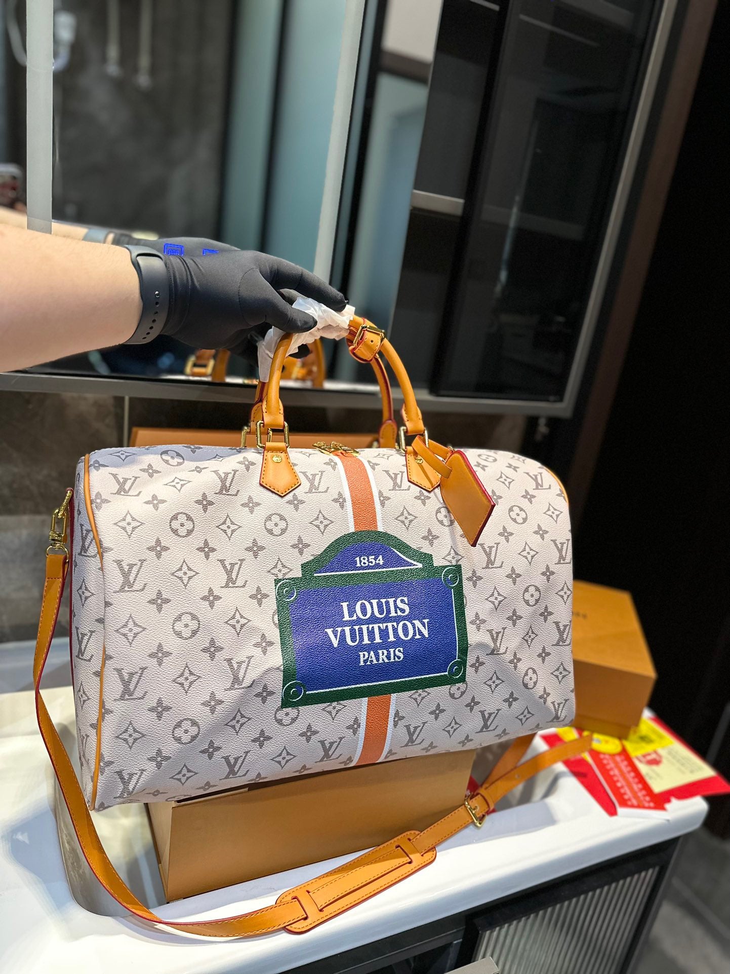 【L&V】23 トラベルバッグ 1854lvバッグ印刷 大容量 45cm*32cm