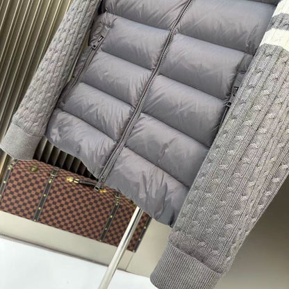 【Moncler】モンクレール 2025 スタンドカラーニットウールパッチワークダウンジャケット