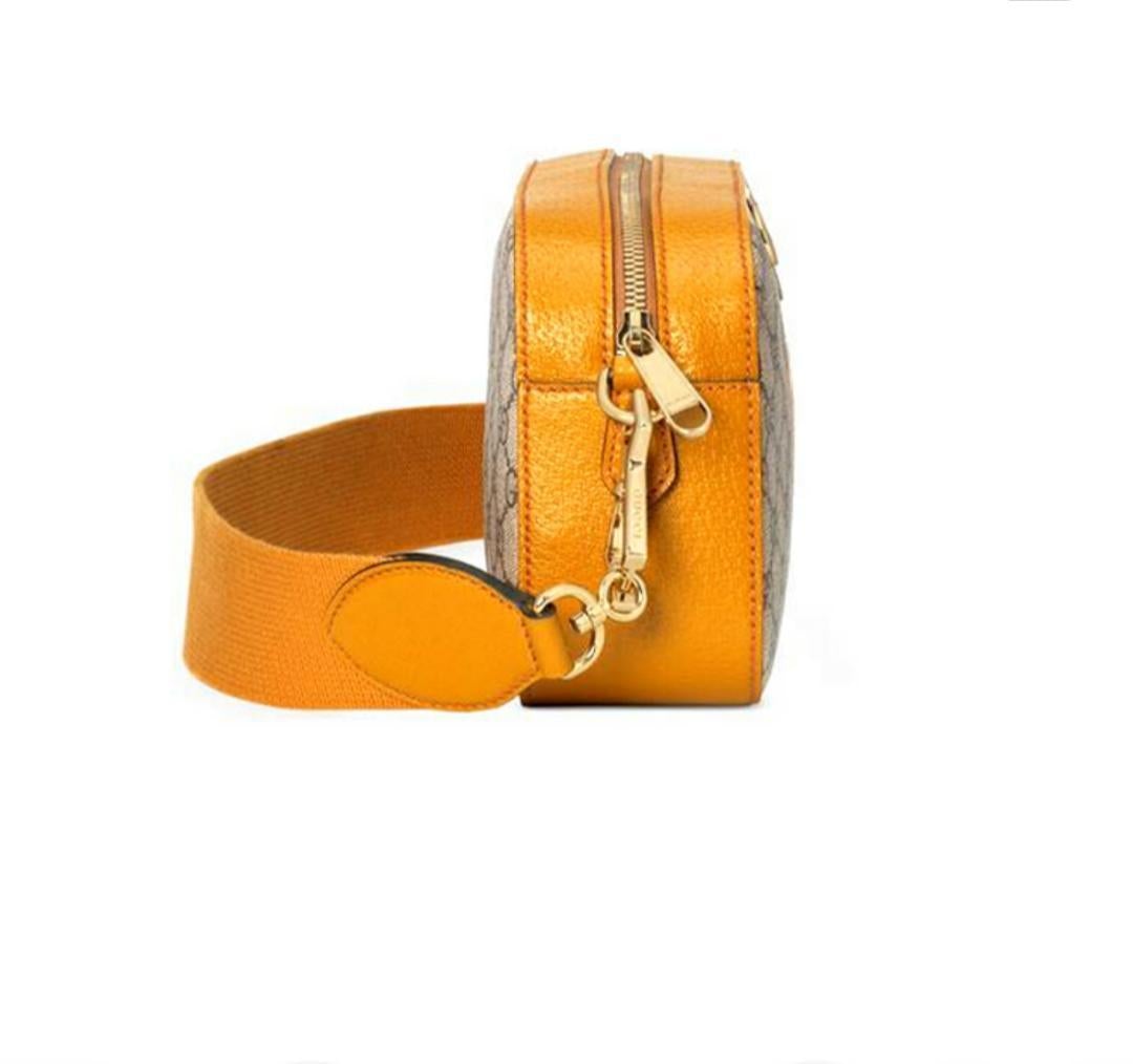 【GUCCI×KAIジョイントモデル】グッチ テディベアプリント キャンバス＆レザー ワンショルダー斜めカメラバッグ ベージュ エボニー