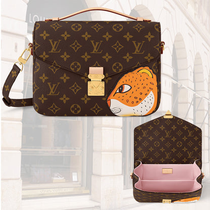 LouisVuitton モノグラムキャンバスボディにグレイン牛革のレオパードパッチ付き M47203 M40780