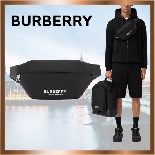 人気【BURBERRY】バーバリー ロゴ ソニー ナイロンバナナバッグ