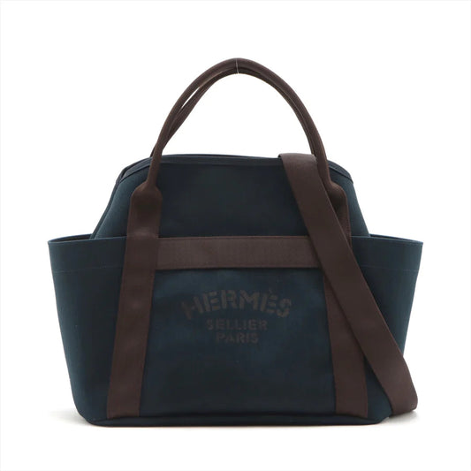 エルメス サックドパンサージュグルーム キャンバス ネイビー シルバー金具