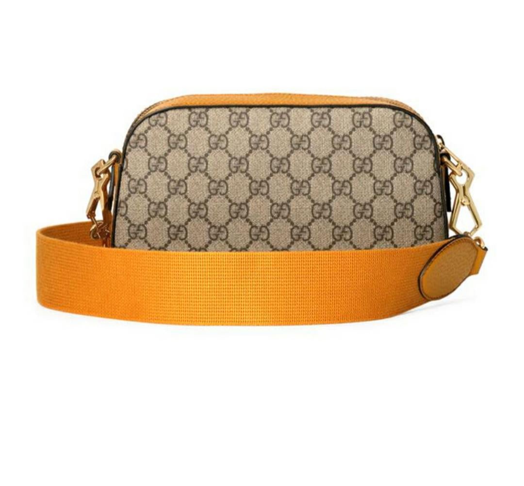 【GUCCI×KAIジョイントモデル】グッチ テディベアプリント キャンバス＆レザー ワンショルダー斜めカメラバッグ ベージュ エボニー