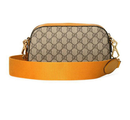 【GUCCI×KAIジョイントモデル】グッチ テディベアプリント キャンバス＆レザー ワンショルダー斜めカメラバッグ ベージュ エボニー