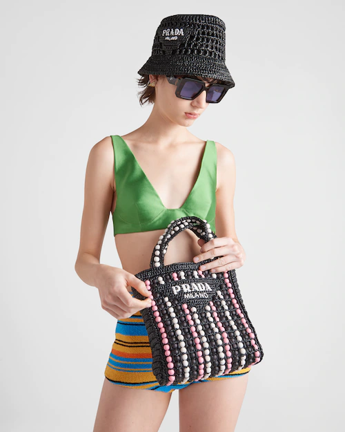 ラフィアxウッドビーズ トートバッグ