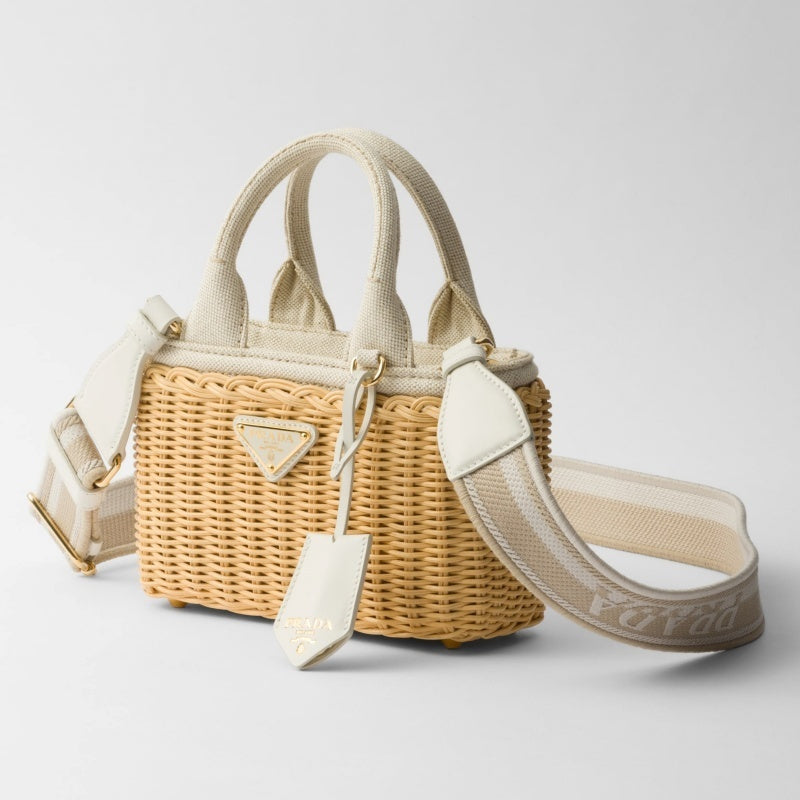 PRADA◆ウーブンファブリック キャンバス ミニ トートバッグ