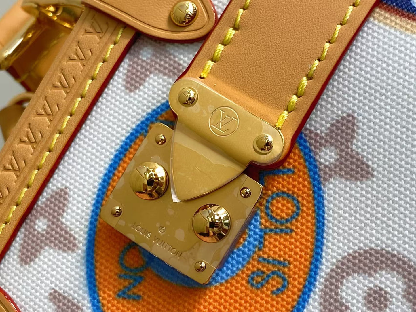 NEW L&V ハンドバッグ ボックスレザーボーダー 落書き