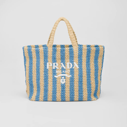 ストライプラフィア ラージトートバッグ