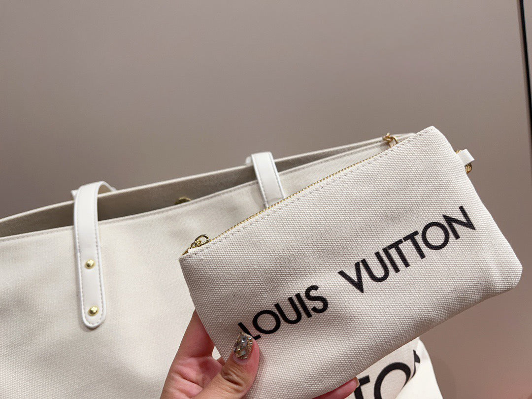 LVキャンバスショッピングバッグ.小銭入れ付き【50％割引 送料無料】