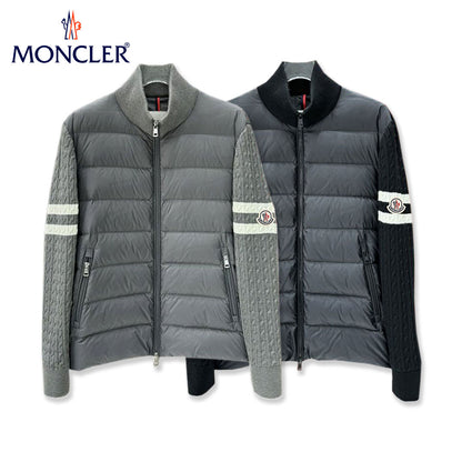 【Moncler】モンクレール 2025 スタンドカラーニットウールパッチワークダウンジャケット