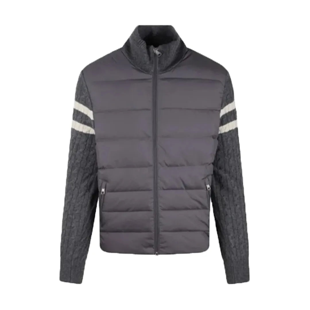 Moncler Padded Wool Zip-Up Cardigan Black/Dark Gray モンクレール パッド入りウール ジップアップ カーディガン ブラック/ダークグレー