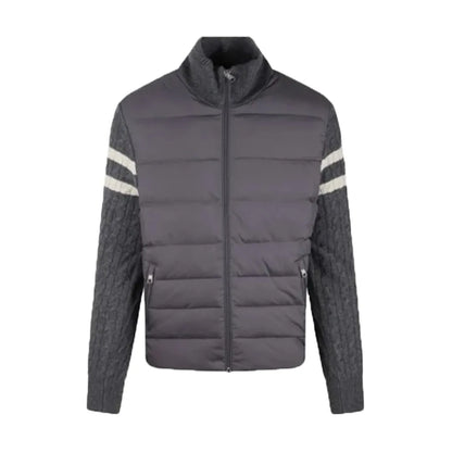 Moncler Padded Wool Zip-Up Cardigan Black/Dark Gray モンクレール パッド入りウール ジップアップ カーディガン ブラック/ダークグレー