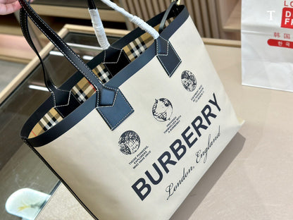 Burberry キャンバストートバッグ ストライプ柄 大容量 35*29cm