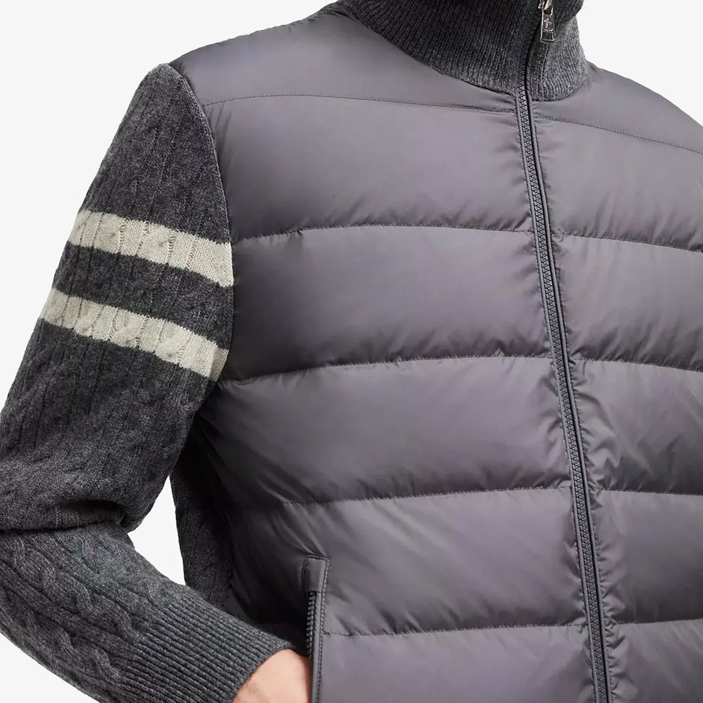 Moncler Padded Wool Zip-Up Cardigan Black/Dark Gray モンクレール パッド入りウール ジップアップ カーディガン ブラック/ダークグレー