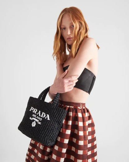 【プラダ】2022SSサマー素材/スモール ラフィアトートバッグ ロゴ 刺繍 カゴ-選べる2色