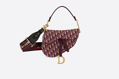 バーガンディーのDior Oblique(ディオール オブリーク) モチーフが刺繍されたキャンバス製 Saddle(サドル) バッグ