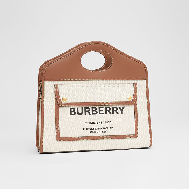 【BURBERRY】キャンバス レザー スモール ポケット トート