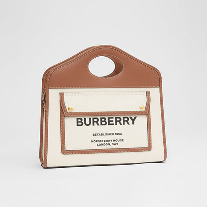 【BURBERRY】キャンバス レザー スモール ポケット トート