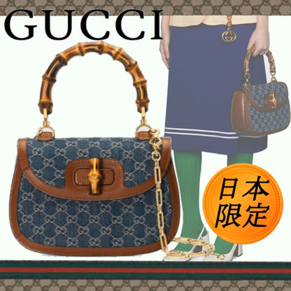 【日本限定】GG バンブー ショルダーバッグ デニム レザー