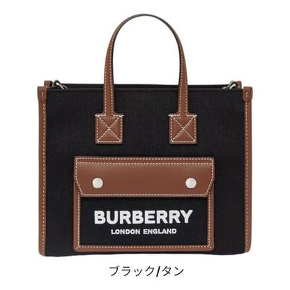 国内即発【Burberry】ツートン キャンバス＆レザー ミ二 トート