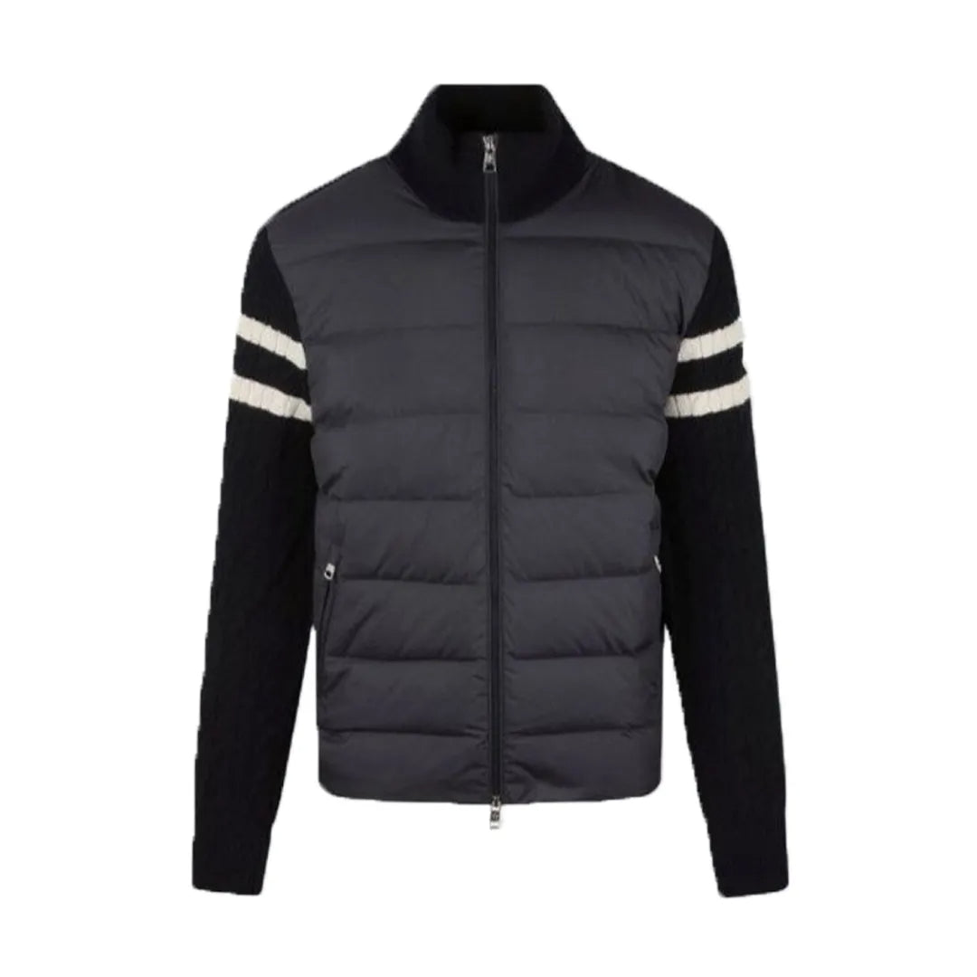 Moncler Padded Wool Zip-Up Cardigan Black/Dark Gray モンクレール パッド入りウール ジップアップ カーディガン ブラック/ダークグレー