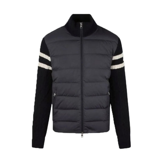 Moncler Padded Wool Zip-Up Cardigan Black/Dark Gray モンクレール パッド入りウール ジップアップ カーディガン ブラック/ダークグレー