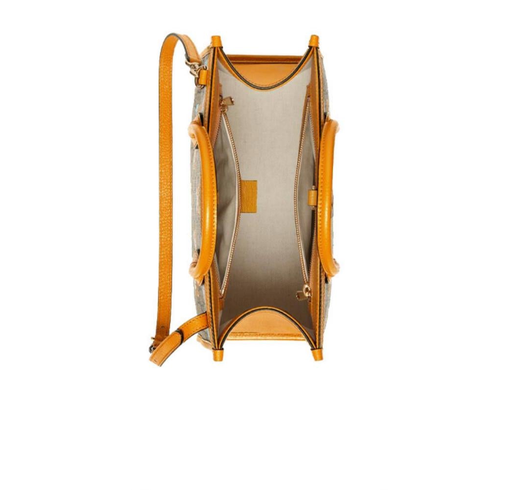 【GUCCI×KAIジョイントモデル】グッチテディベアプリントキャンバス寄木細工トートワンショルダーショッピングバッグベージュ/エボニー