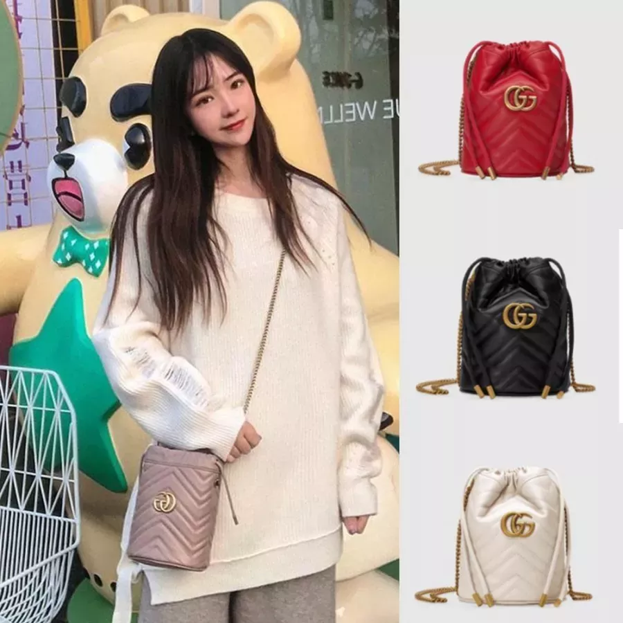 〔GGマーモント〕ミニ バケットバッグ/ホワイト レザー