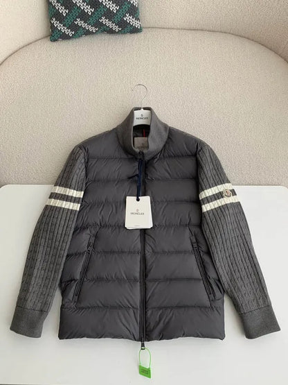 Moncler Padded Wool Zip-Up Cardigan Black/Dark Gray モンクレール パッド入りウール ジップアップ カーディガン ブラック/ダークグレー