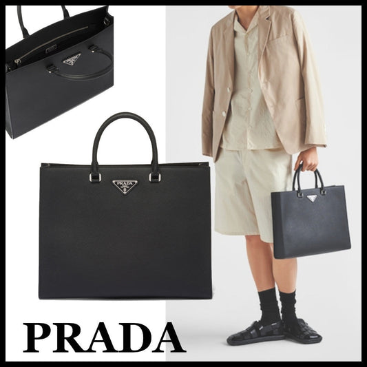 ★PRADA直営店★ブラック サフィアーノレザー トートバッグ